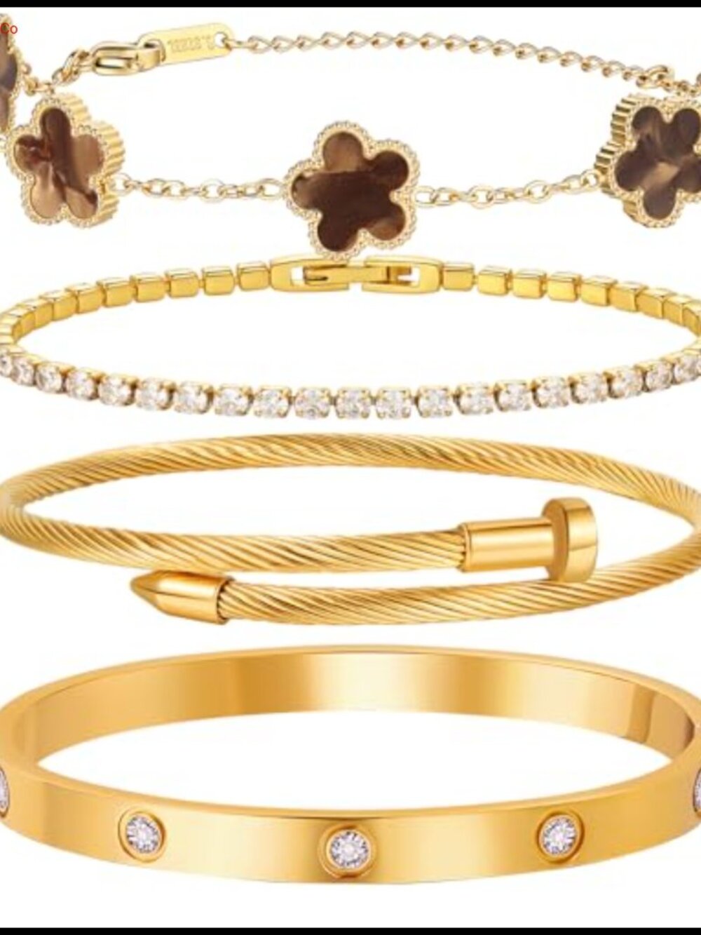 18K Gold Plated Love Bangle Bracelet Stack Set of 4